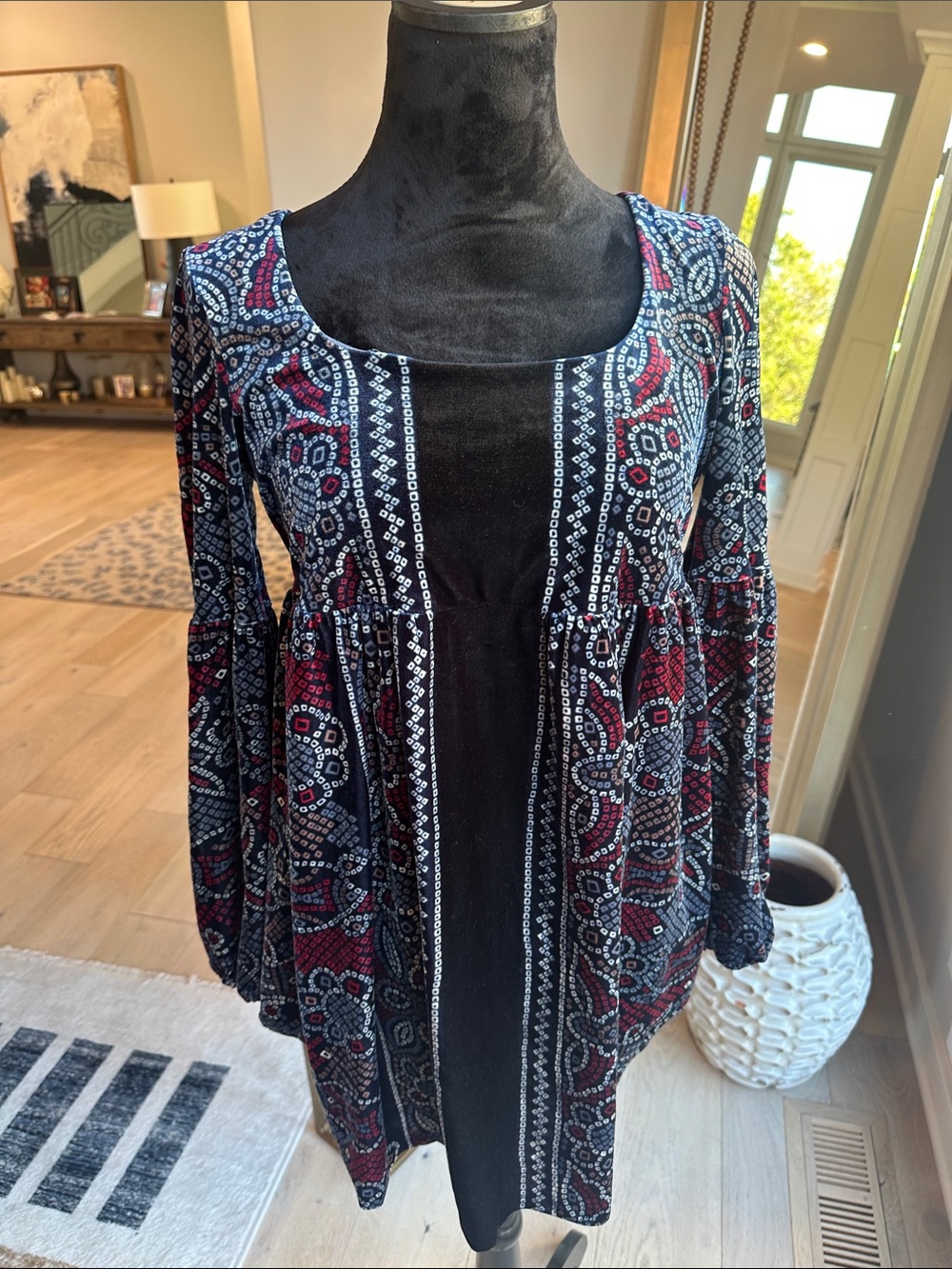 Free People Navy and Burgundy Paisley Panel Tunic